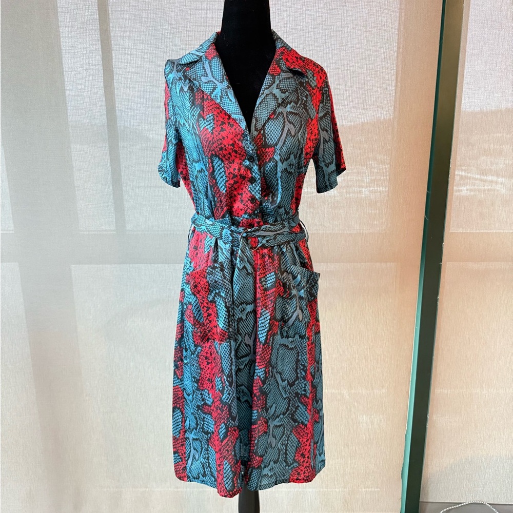 Snake Print Women's Dress - Blue and Red